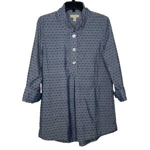 Appleseed's Womens Tunic Size Small Clip-Dot Ruffled Collar 3/4 Sleeve Side Slit